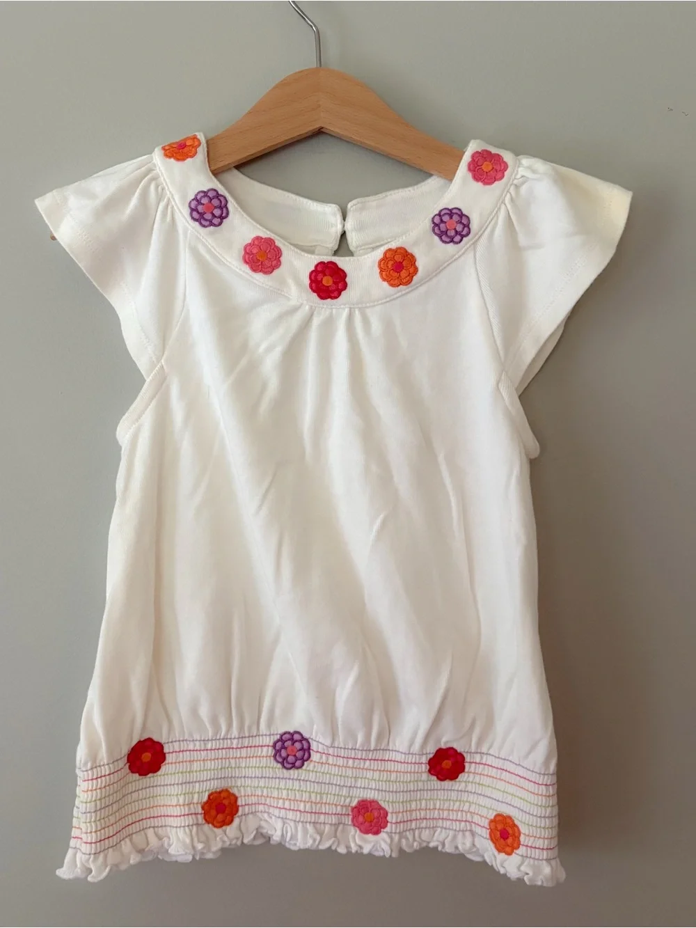 Y2K Gymboree White Tank Top with Pink, Purple & Orange Flower Appliqués